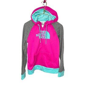 Medium The North Face Womens Full Zip Hooded Jacket Pink Gray Turquoise